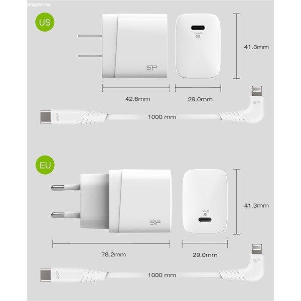 Silicon Power Telefon töltő - QM10 Type-C töltő + LK20CL Type-C -Lightning
Kábel (18W töltő, 1m kábel, EU verzió)