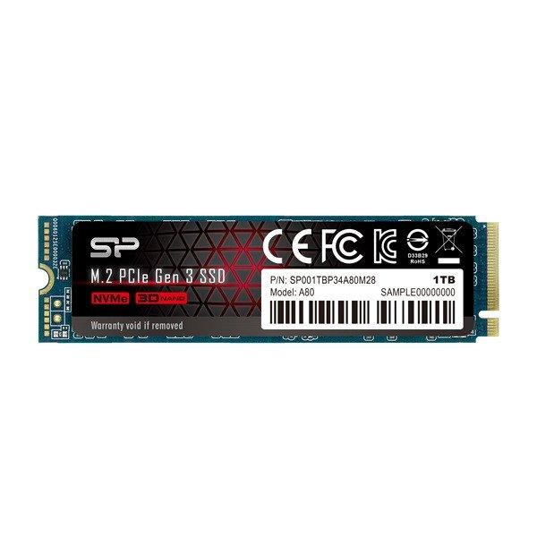 Silicon Power SSD - 1TB A80 (r:3400 MB/s; w:3000 MB/s, NVMe 1.3 támogatás, M.2
PCIe Gen 3x4)