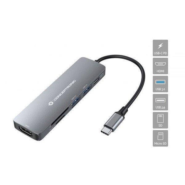 Conceptronic Notebook Dokkoló - DONN11G (USB-C to HDMI+USB-C PD:60W+USB-A
3.0+2.0, ezüst)