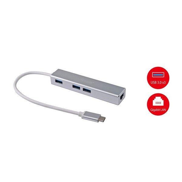 Equip Multifunkciós átalakító - 133481 (Bemenet: USB-C, Kimenet: 3x
USB3.0/RJ45(Gigabit))