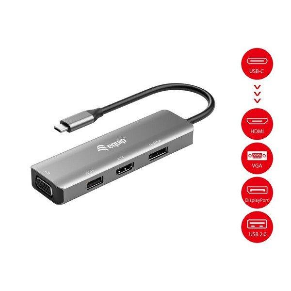 Equip Multifunkciós átalakító - 133485 (Bemenet: USB-C, Kimenet:
HDMI/DisplayPort/VGA/USB2.0)