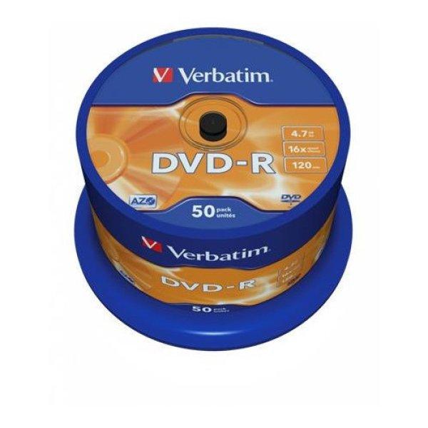 DVD-R lemez, AZO, 4,7GB, 16x, 50 db, hengeren, VERBATIM