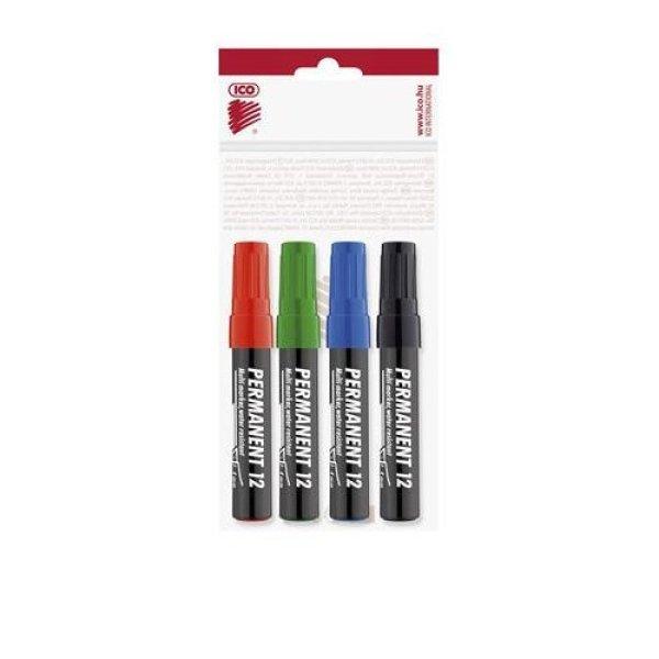 Alkoholos marker készlet, 1-4 mm, vágott, ICO "Permanent 12", 4
különböző szín