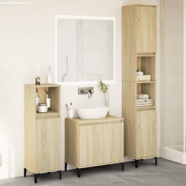 3 részes sonoma tölgyszínű szerelt fa fürdőszobai bútorszett
