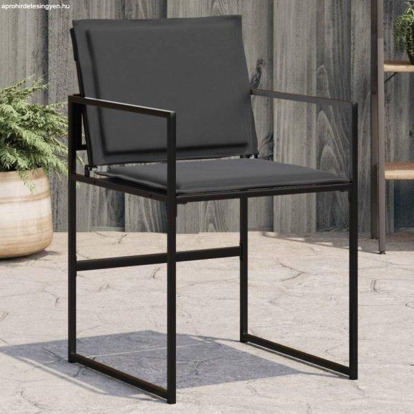 4 db fekete acél és textilén kerti szék párnákkal