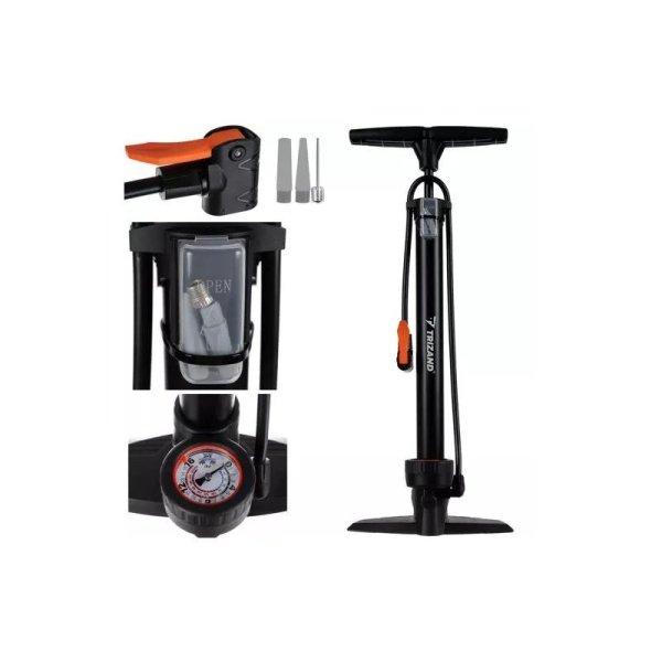 Lábpumpa nyomásmérővel, biciklipumpa, fémházas, 70 cm-es tömlő,
zárható szelepfej,16 bar/ 230 PSI
