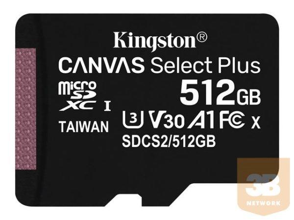 KINGSTON 512GB microSDXC Canvas Select Plus 100R A1 C10 Single Pack w/o ADP