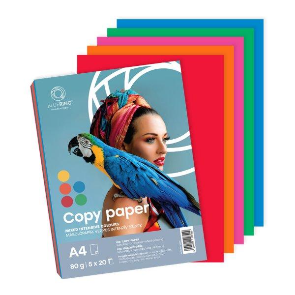 Másolópapír, színes, vegyes színek A4, 80g Bluering® 5x20 ív/csomag,
intenzív színes
