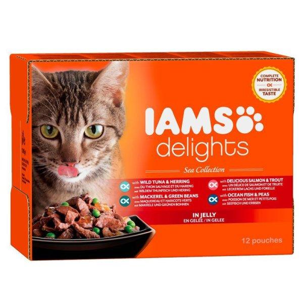 Iams Cat Delights SEA IN JELLY multipack, többféle halas íz, zamatos
aszpikban 12x85g