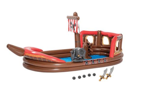 PlayTive Pirates Paddling Pool - Kalózhajó pancsoló medence, élménymedence
vízpermetező ágyúval és 2 kalózkarddal 340 x 180 x 140 cm 