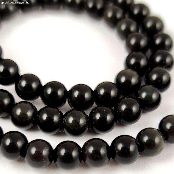 Obszidián golyó gyöngy - fekete színű - 6mm