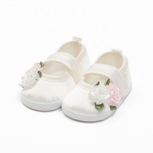 Baba szatén balettcipők New Baby Ivory Flowers 12-18 h