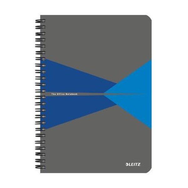 Spirálfüzet, A5, kockás, 90 lap, laminált karton borító, LEITZ
"Office", szürke-kék
