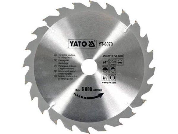 YATO 6070 Körfűrésztárcsa fához 250 x 30 mm T24 YT-6070