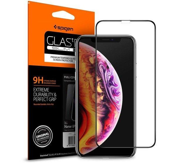 SPIGEN FC képernyővédő üveg (2.5D, ujjlenyomatmentes, extra karcálló, 9H,
ultravékony, 0.3mm, színkiemelés) FEKETE Apple iPhone XS Max 6.5, Apple
iPhone 11 Pro Max