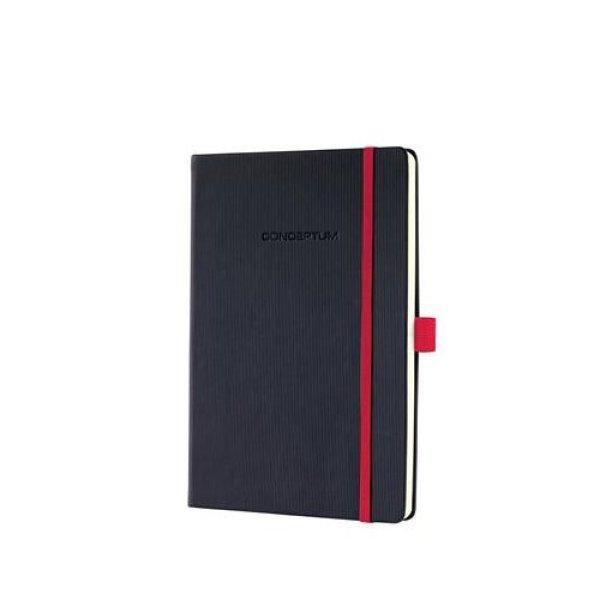 Jegyzetfüzet, exkluzív, A5, kockás, 97 lap, keményfedeles, SIGEL
"Conceptum Red Edition", fekete-piros