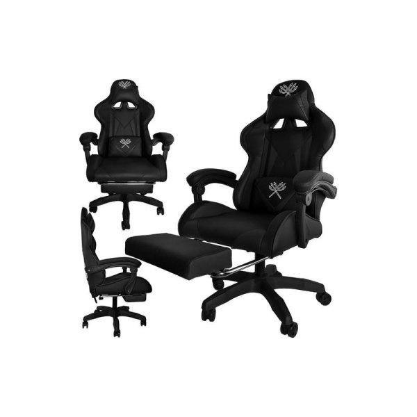 Gamer szék öko-bőr borítással, lábtartóval, 150 kg teherbírással,
fekete színben