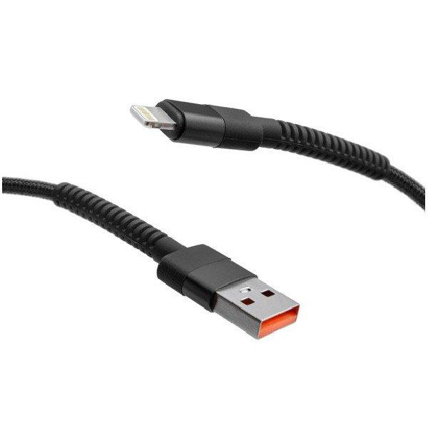 MobilNET Adat-, töltőkábel fonott USB/Lightning, 3A, 1m, fekete