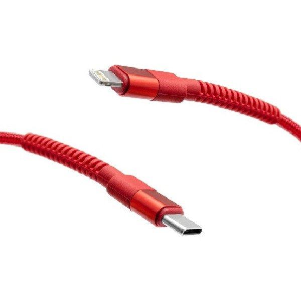 MobilNET Adat- és töltőkábel fonott USB-C/Lightning, 3A, 20W, 2m, piros