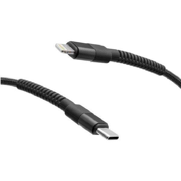 MobilNET Adat-, töltőkábel fonott USB-C/Lightning, 3A, 20W, 1m, fekete