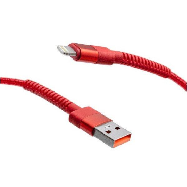 MobilNET Adat-, töltőkábel fonott USB/Lightning, 3A, 1m, piros