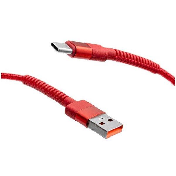 MobilNET Adat-, töltőkábel fonott USB/USB-C, 3A, 1m, piros