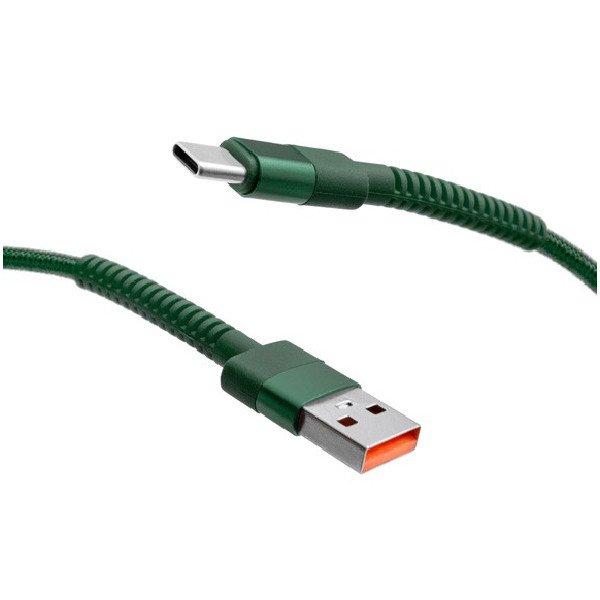 MobilNET Adat-, töltőkábel fonott USB/USB-C, 3A, 2m, zöld