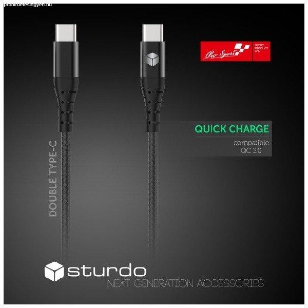 Sturdo Adat-, töltőkábel fonott USB-C/USB-C, 2,4A, 1m, fekete