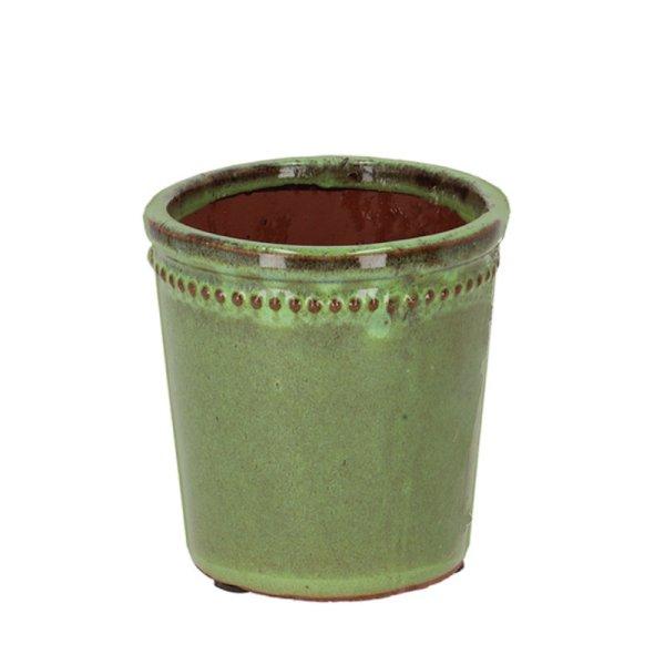 Zománcolt kerámia virágcserép, zöld, 12 cm