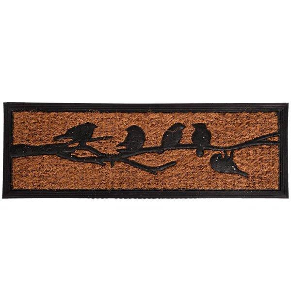 Kókuszrost és gumi lábtörlő, madár mintás, 75 x 25 cm