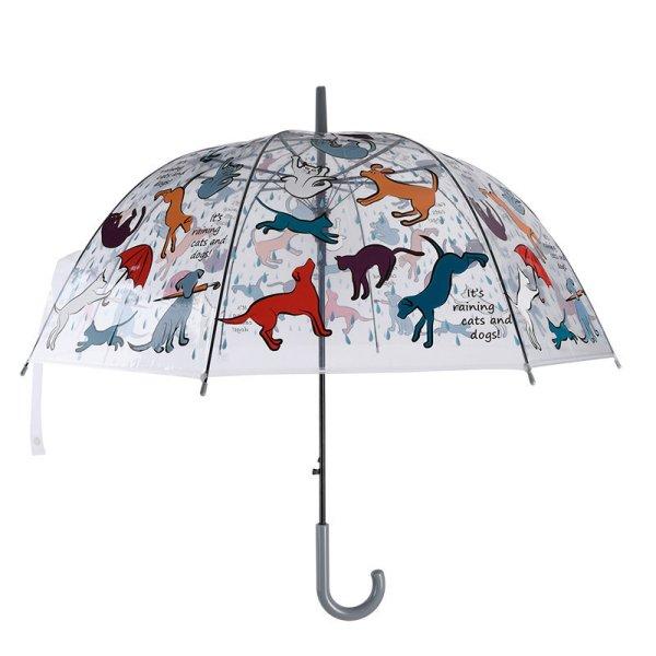 Kutya és macska mintás átlátszó esernyő, 83 cm átmérőjű