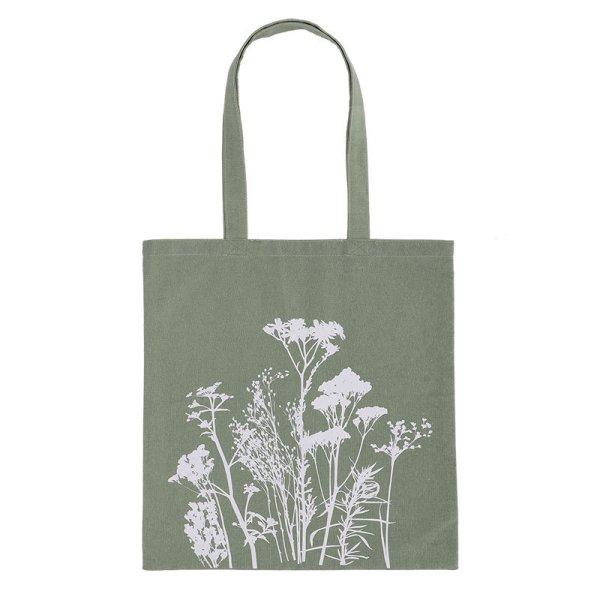 Mezei virág mintás bevásárlós táska, zöld