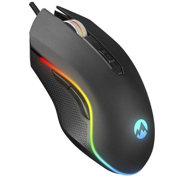 Everest Gamer Egér - SM-F09 TITANIO (7200 DPI, 6gomb, 1,8m harisnyázott
kábel,optikai, fekete, RGB LED)