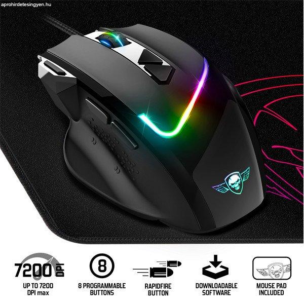 Spirit of Gamer Egér - PRO-M3 RGB (Optikai, 7200DPI, 8 gomb, harisnyázott
kábel, fekete) + egérpad