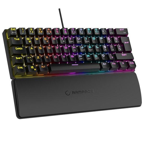 Rampage Billentyűzet - PLOWER K60 Black US (Vezetékes, Mechanikus, Blue
switch, angol, fekete, RGB LED)