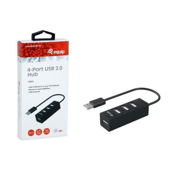 Equip-Life USB Hub - 128955 (4 Port, USB2.0, USB tápellátás, kompakt dizájn,
fekete)