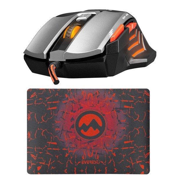 Everest Egér Gamer és egér pad - SGM-X7 PRO (7200DPI, 7 gomb, harisnyázott
kábel, fekete)