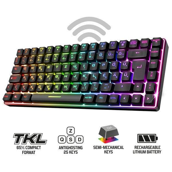 Spirit of Gamer Billentyűzet Vezeték nélküli - ELITE K70 (TKL, 85 gomb,, RGB
LED,USB, anti-ghost, fekete, magyar)