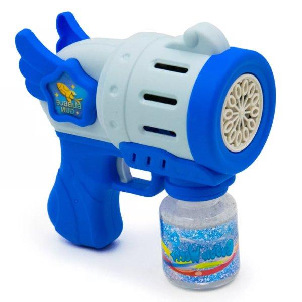 Szárnyakkal díszített kék színű automata buborékfújó pisztoly (BBJ)