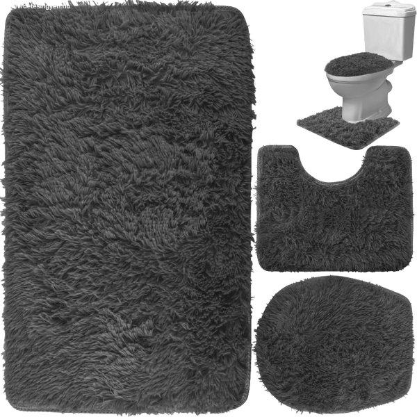 3 db-os puha fürdőszobai szőnyeg szett - sötét szürke (BB-22061)
