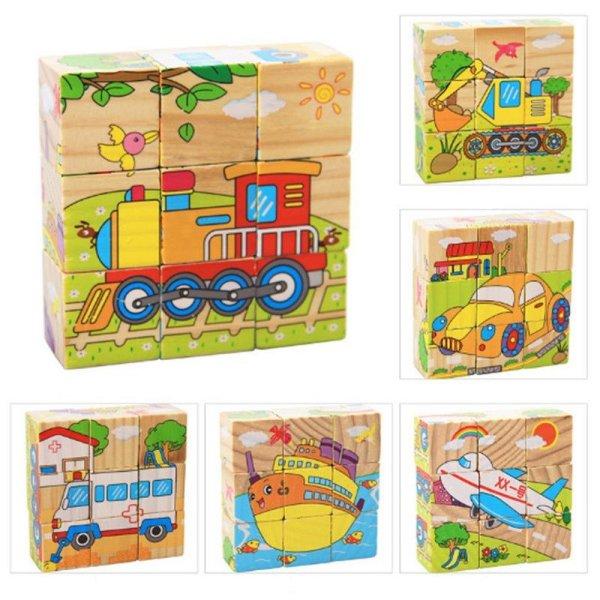 Retro 9 darabos fa mesekocka puzzle - járművek témájú oktató kirakós
játék gyerekeknek (BBI-7878-2)