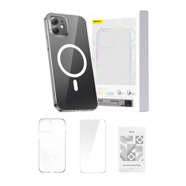 Baseus Magnetic Crystal Clear védőtok iPhone 12-höz (átlátszó) + edzett
üveg + tisztítókészlet