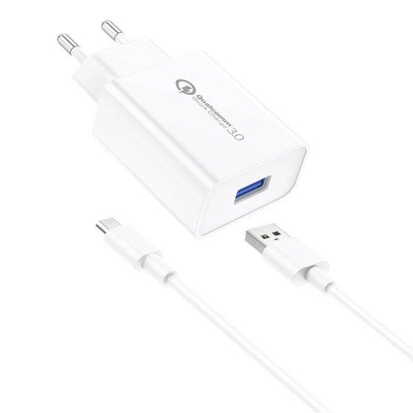 Foneng EU13 hálózati töltő + USB-Micro USB kábel, 3A (fehér)