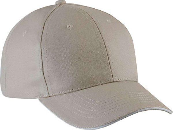 KP153 szendvics ellenzős 6 paneles baseball sapka K-UP, Beige/White-U