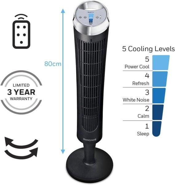 Honeywell QuietSet toronyventilátor (5 sebességbeállítás, 75°-os
oszcilláló, időzítő,távirányító (HY254)-Használt