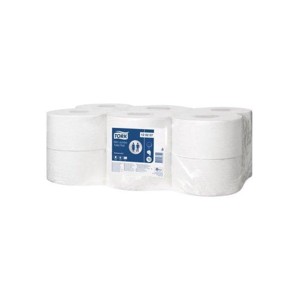 Toalettpapír, T2 rendszer, 2 rétegű, 19, 5 cm átmérő, Advanced, TORK
"Mini Jumbo", fehér