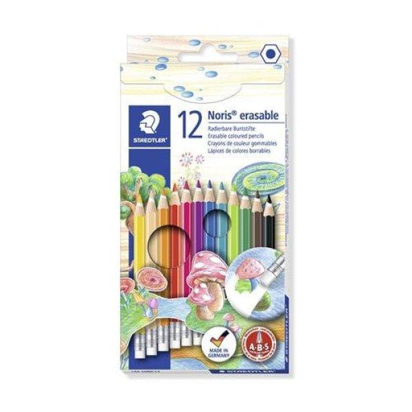 Színes ceruza készlet radírral, hatszögletű, STAEDTLER "Noris
Club", 12 különböző szín