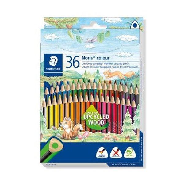 Színes ceruza készlet, háromszögletű, STAEDTLER "Noris Colour
187", 36 különböző szín