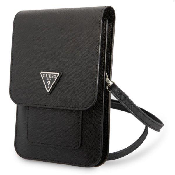 Guess PU Saffiano Triangle Logo Phone Bag, Fekete