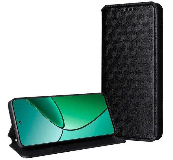 Tok álló, bőr hatású (FLIP, oldalra nyíló, asztali tartó, teljes 3D
rombusz, prémium) FEKETE ZTE Blade V50 Design 5G, ZTE Blade V40 Design